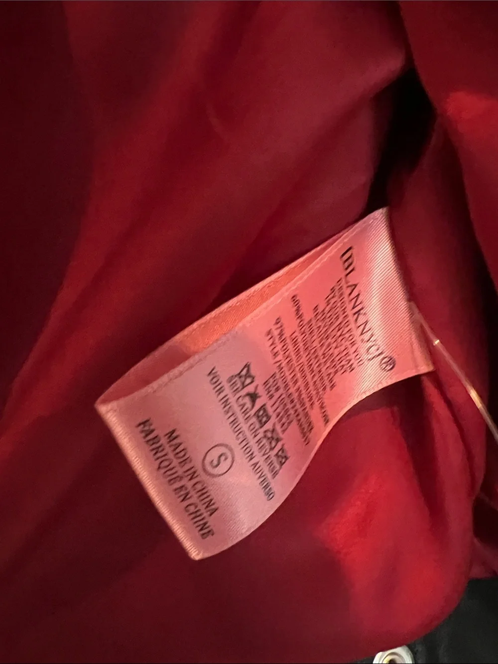 Blank NYC Black Faux Leather Biker Jacket with Red Lining